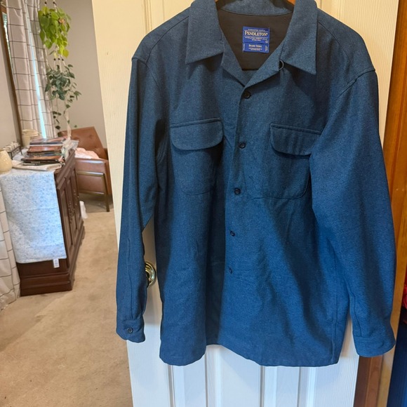 Pendleton Other - VNTG Pendleton Men L Blue Solid Wool Original Board Shirt Flannel Button Up Fall